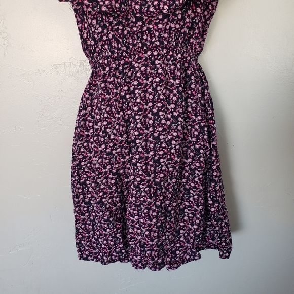 Cotton On Small Dress Navy Blue Neon Pink White Floral Flounce Ruffle Midi Mini - Picture 2 of 6